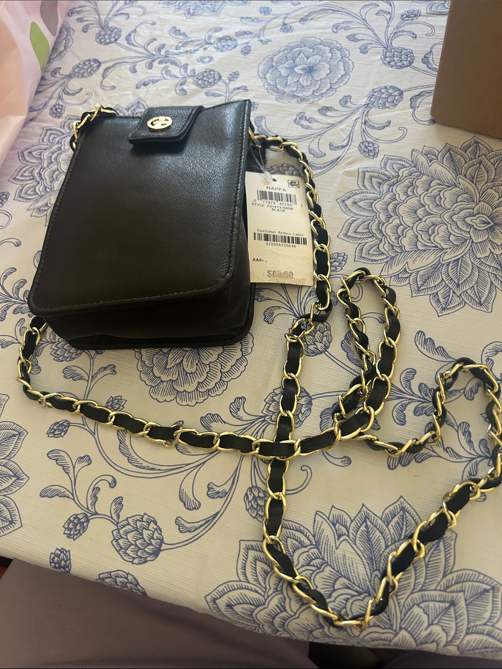 Black Crossbody Phone Bag with Gold Chain